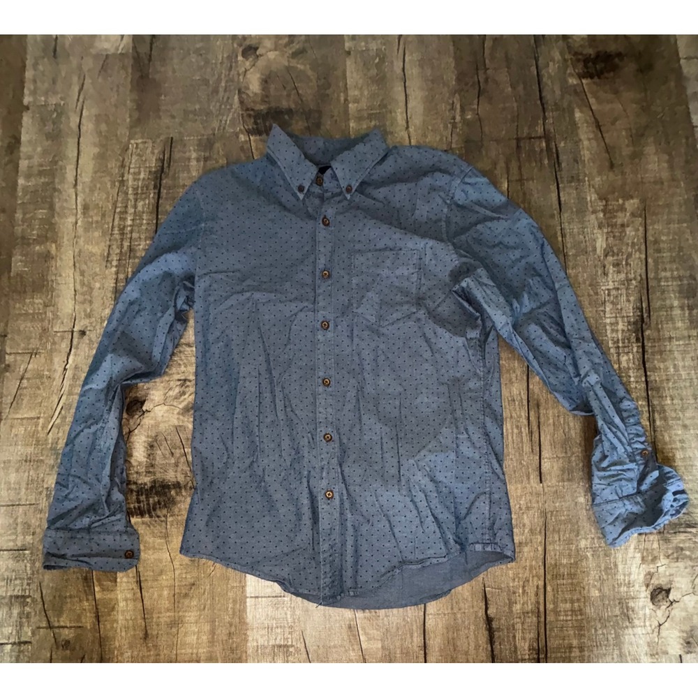 American Eagle Mens Classic Fit Blue Polka Dot Button Down Shirt Small Long Slv